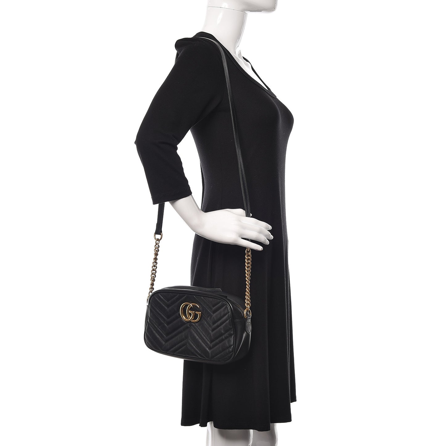 Calfskin Matelasse Small GG Marmont Chain Shoulder Bag Black