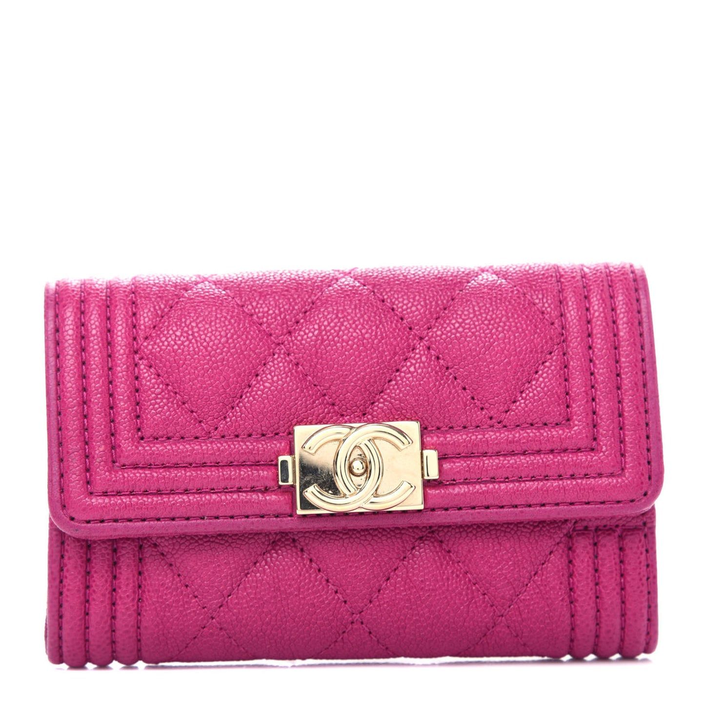 Caviar Quilted Boy Card Holder Wallet Fuchsia