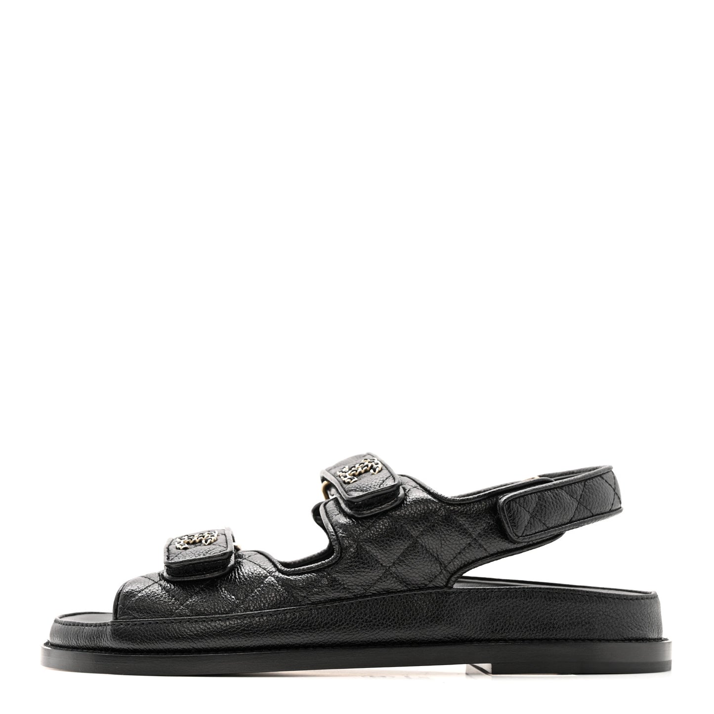 Grained Calfskin Velcro Dad Sandals 38.5 Black