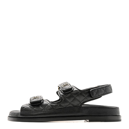 Chanel Grained Calfskin Velcro Dad Sandals 38.5 Black 1 of 24