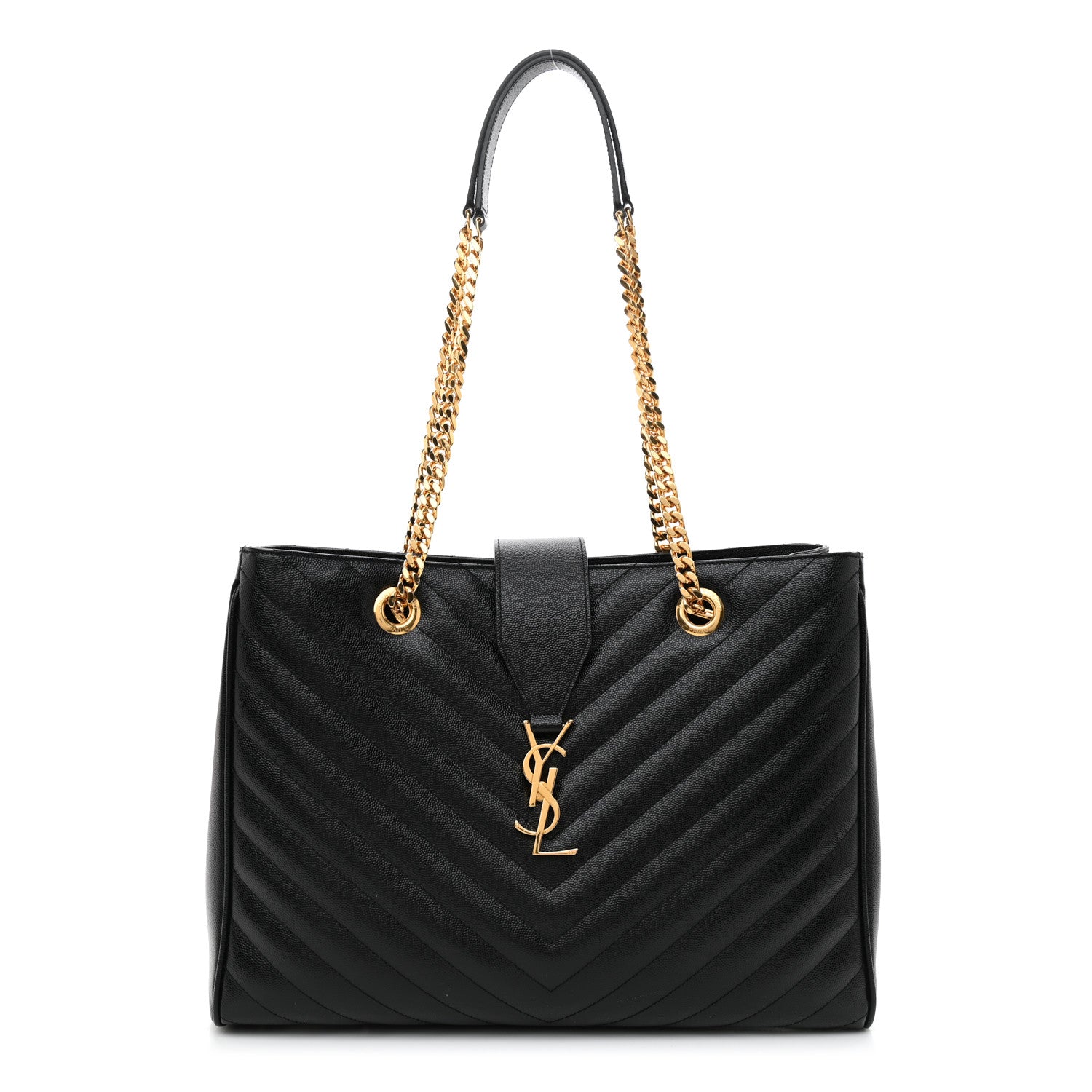 Saint Laurent Grain De Poudre Matelasse Chevron Monogram Shopping Bag Black 1 of 8