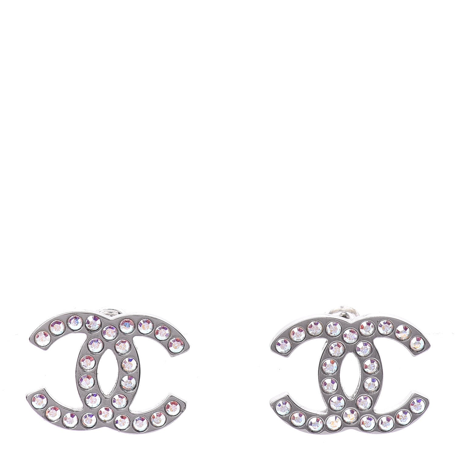 Chanel Iridescent Crystal CC Earrings Silver Multicolor 1 of 4