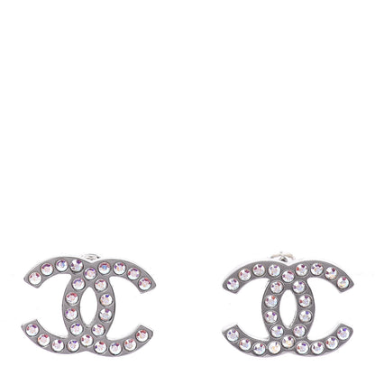 Chanel Iridescent Crystal CC Earrings Silver Multicolor 1 of 4