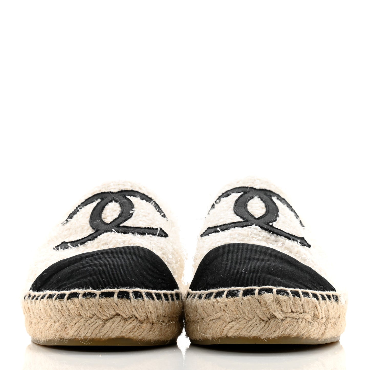 Tweed Grosgrain CC Espadrilles 39 White Black