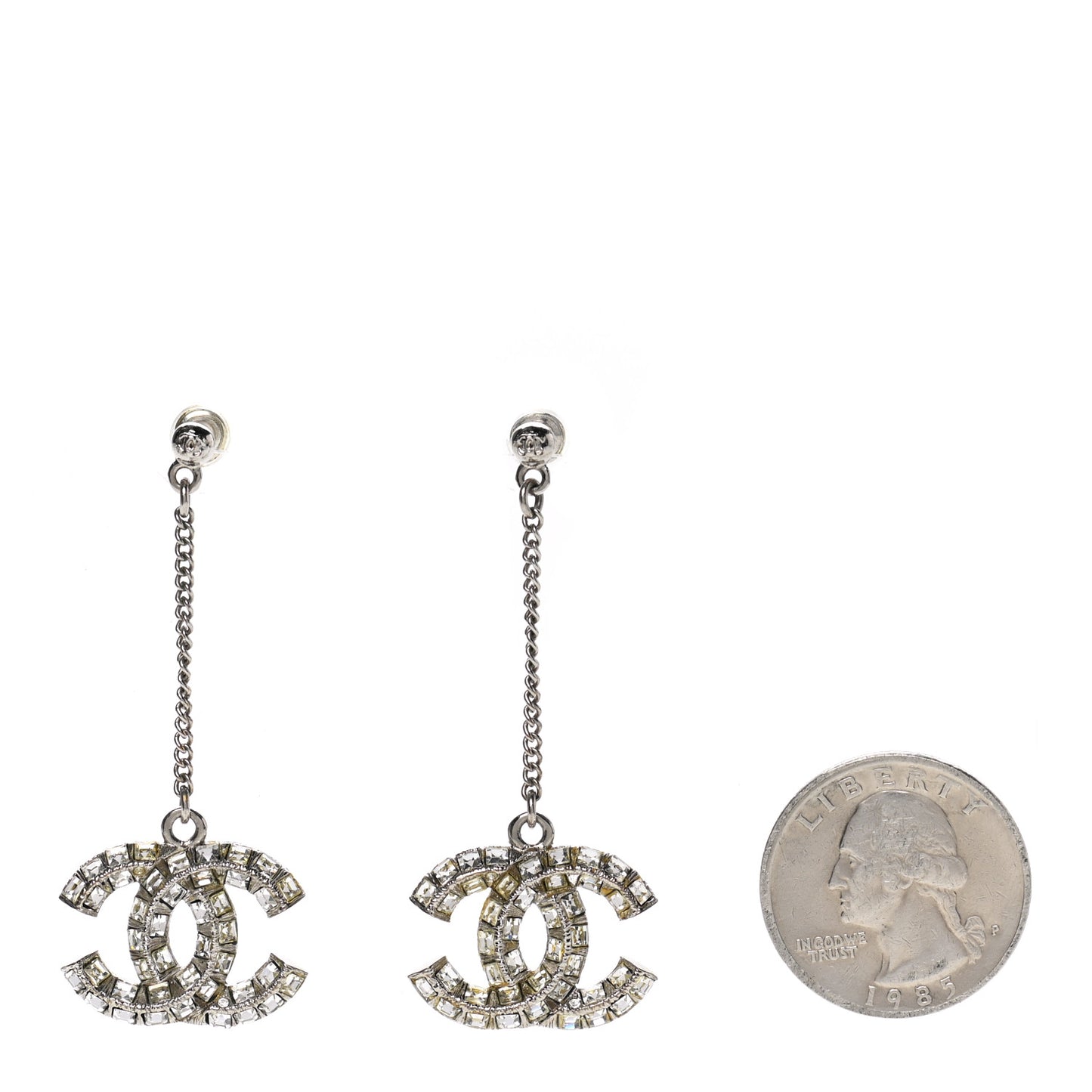 Baguette Crystal CC Drop Earrings Silver