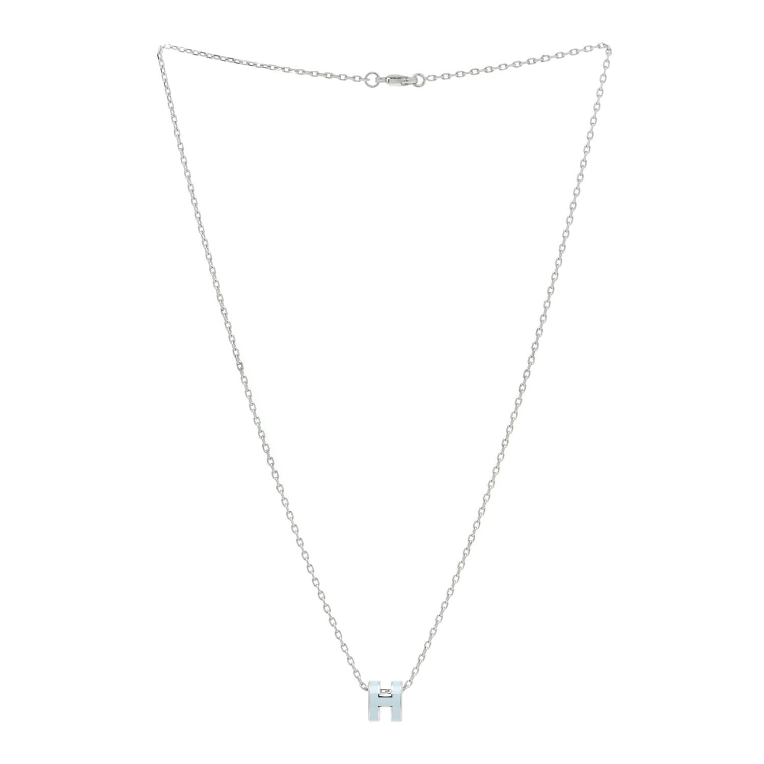 Hermes Lacquered Palladium Mini Pop H Pendant Necklace Bleu Zephyr 3 of 7