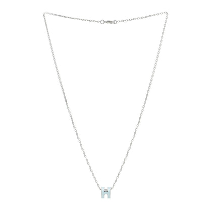 Hermes Lacquered Palladium Mini Pop H Pendant Necklace Bleu Zephyr 3 of 7