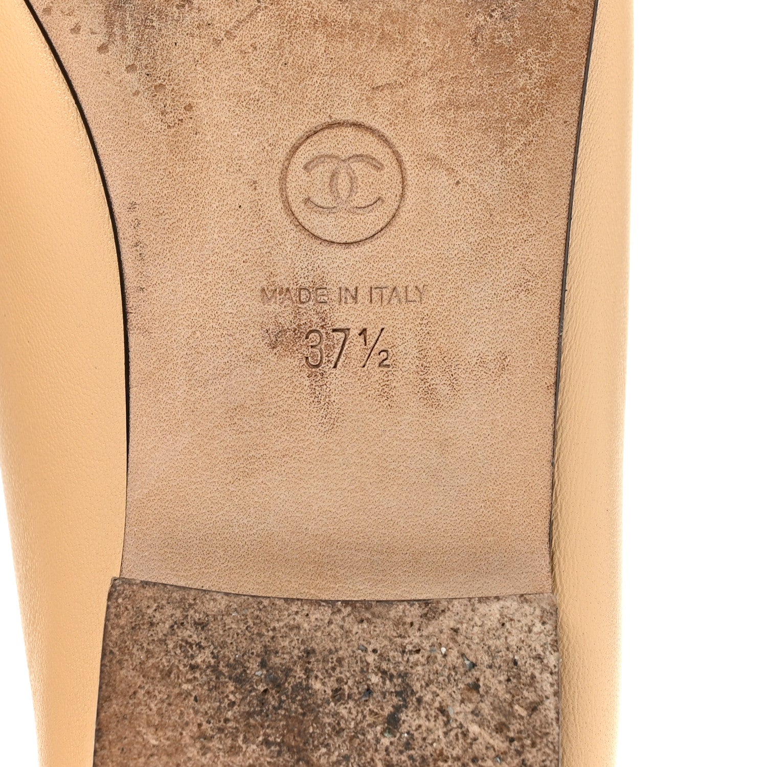 Chanel Lambskin Cap Toe CC Ballerina Flats 37.5 Beige Black 8 of 9