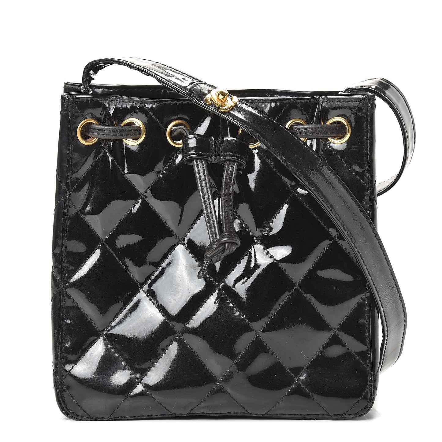 Patent Mini Drawstring Shoulder Bag Black