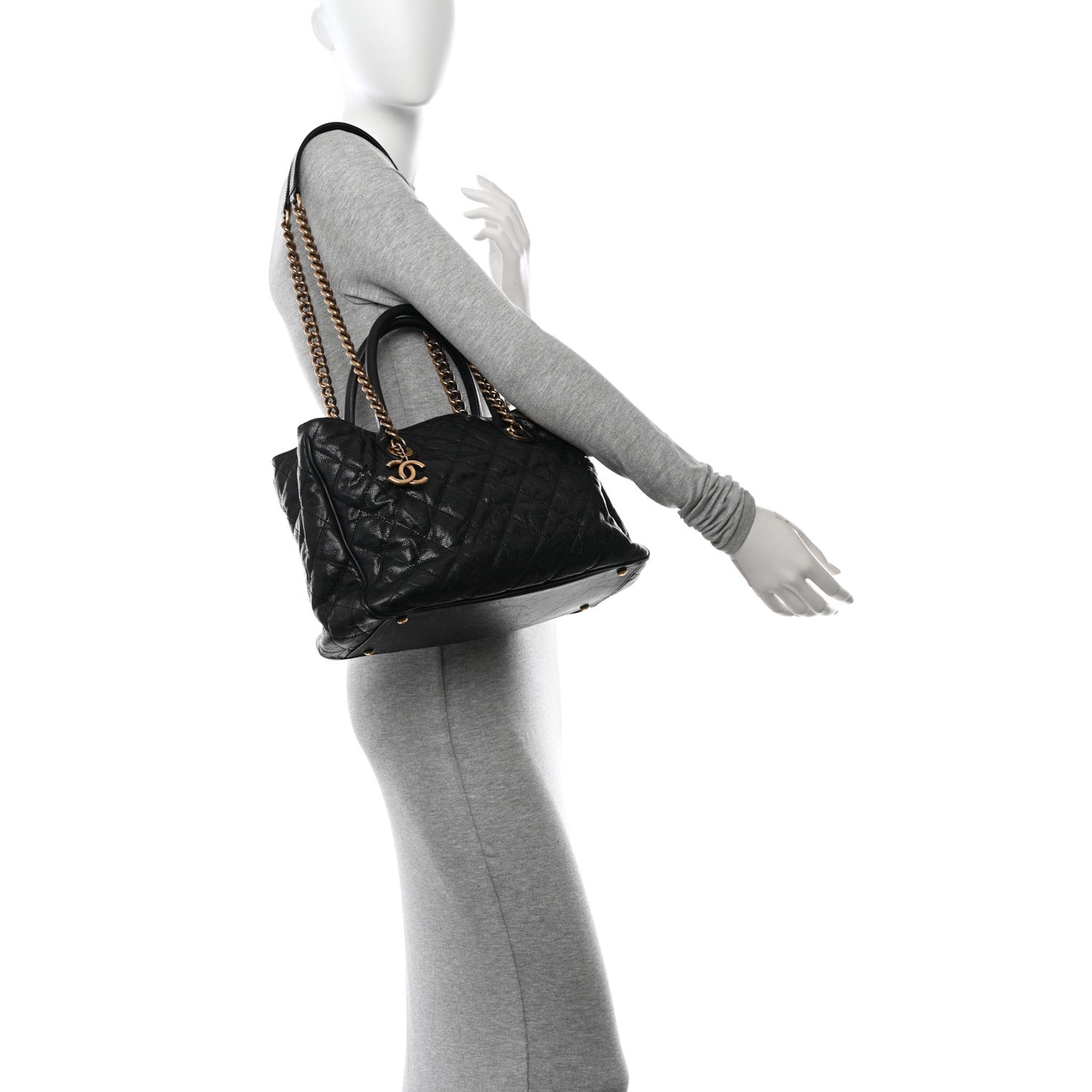 Glazed Caviar Quilted Small Shiva Tote Black