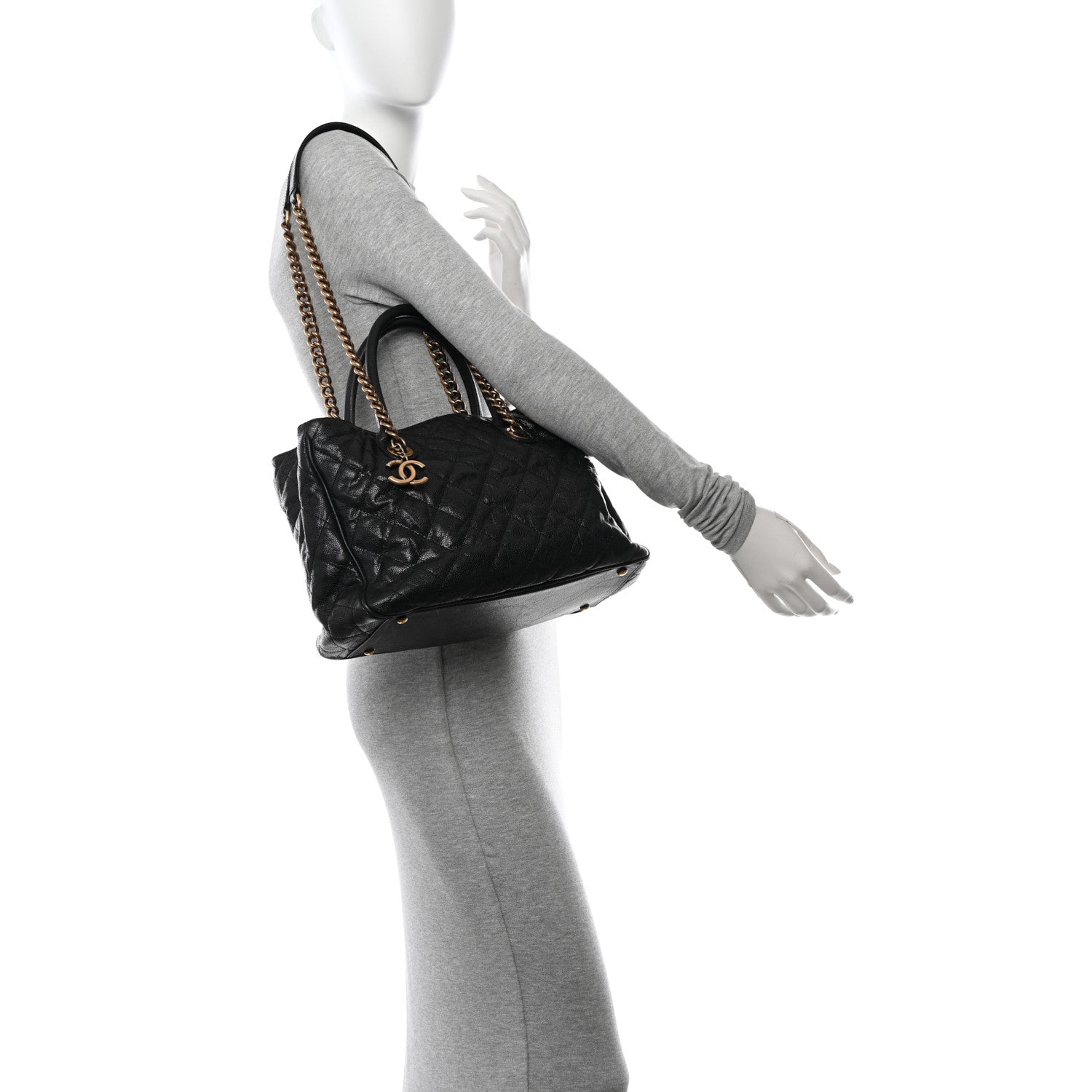 Chanel Glazed Caviar Quilted Small Shiva Tote Black 2 of 12