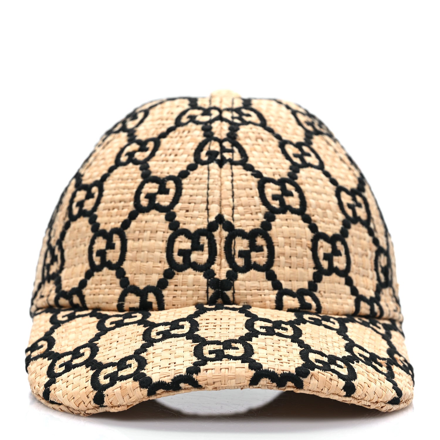 Gucci Raffia GG Monogram Elaphe Embroidered Aisha Baseball Hat M Ivory Black 2 of 7
