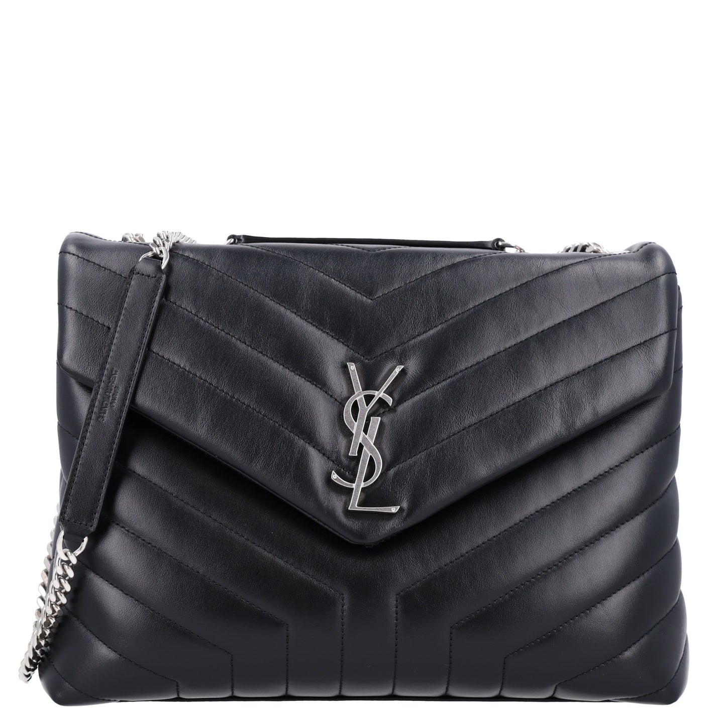 Calfskin Y Quilted Monogram Medium Loulou Chain Satchel Black