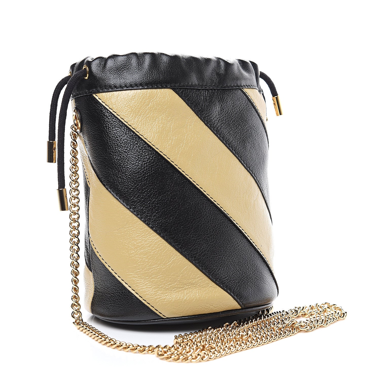 Gucci Calfskin Diagonal Striped Mini Zumi Bucket Bag Black Beige 2 of 7