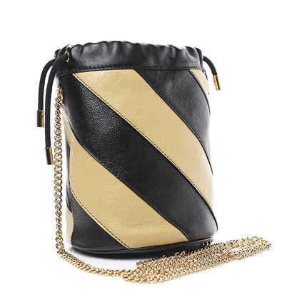 Gucci Calfskin Diagonal Striped Mini Zumi Bucket Bag Black Beige 2 of 7