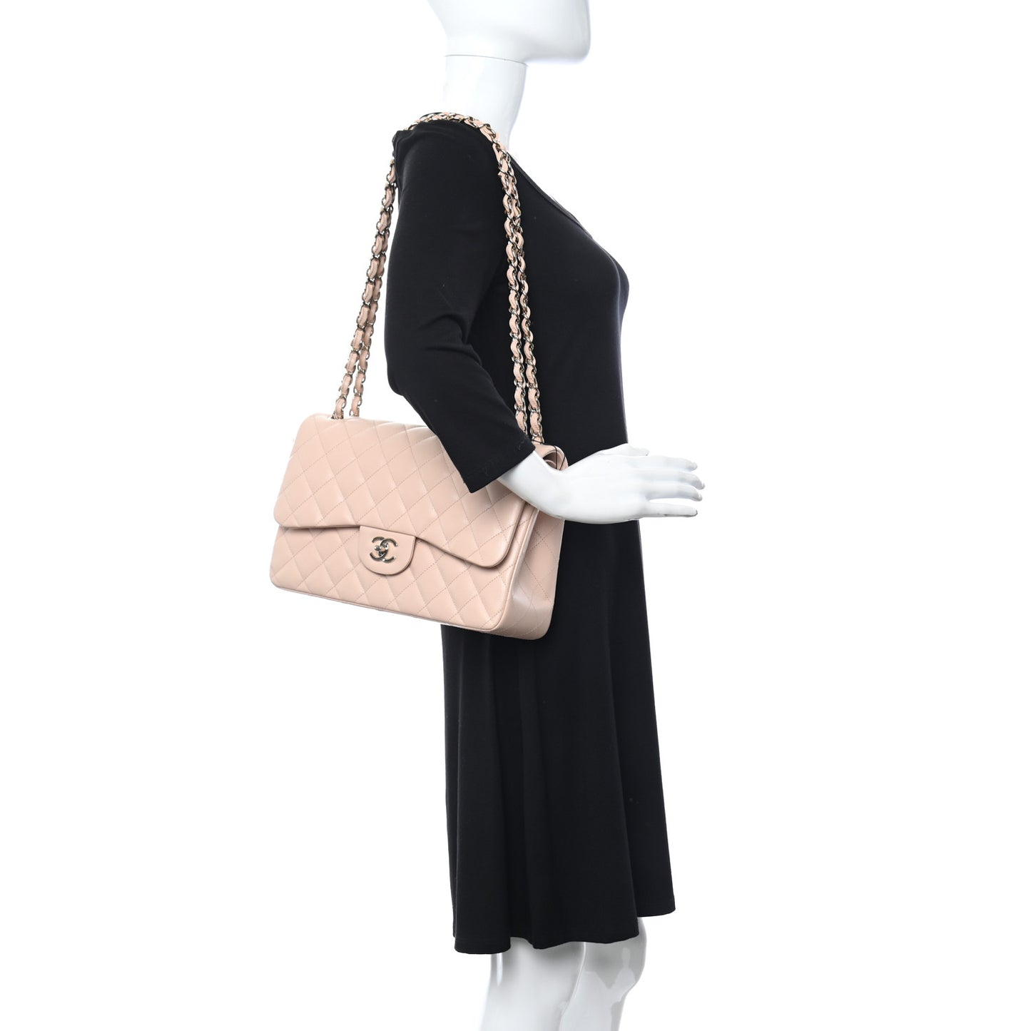 Caviar Quilted Jumbo Double Flap Light Beige