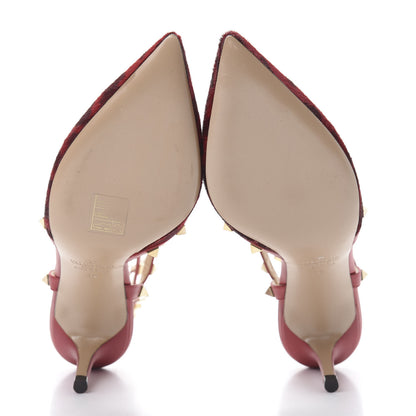Valentino Garavani Calf Hair Leopard Print Rockstud Ankle Strap 65mm Pumps 36 Rosso Valentino 5 of 9
