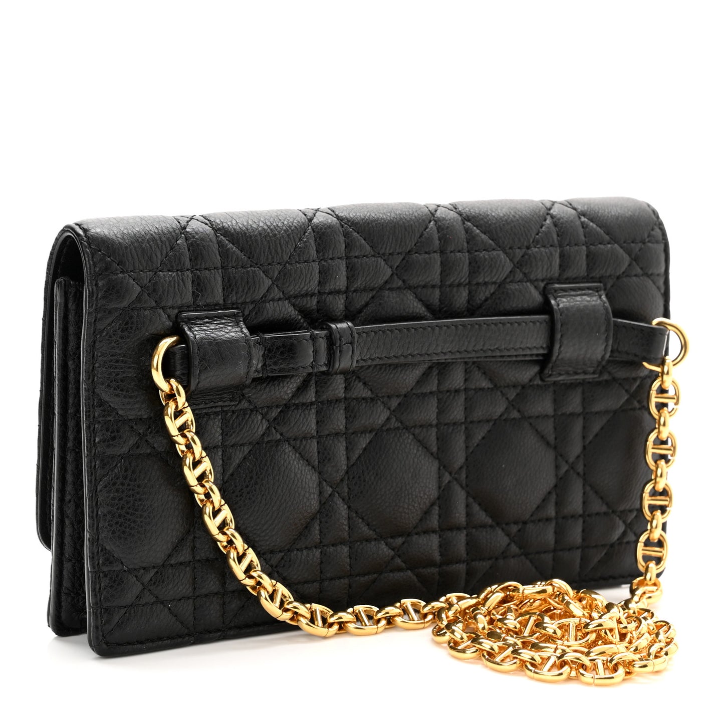 Supple Calfskin Cannage Caro Belt Pouch with Chain Black