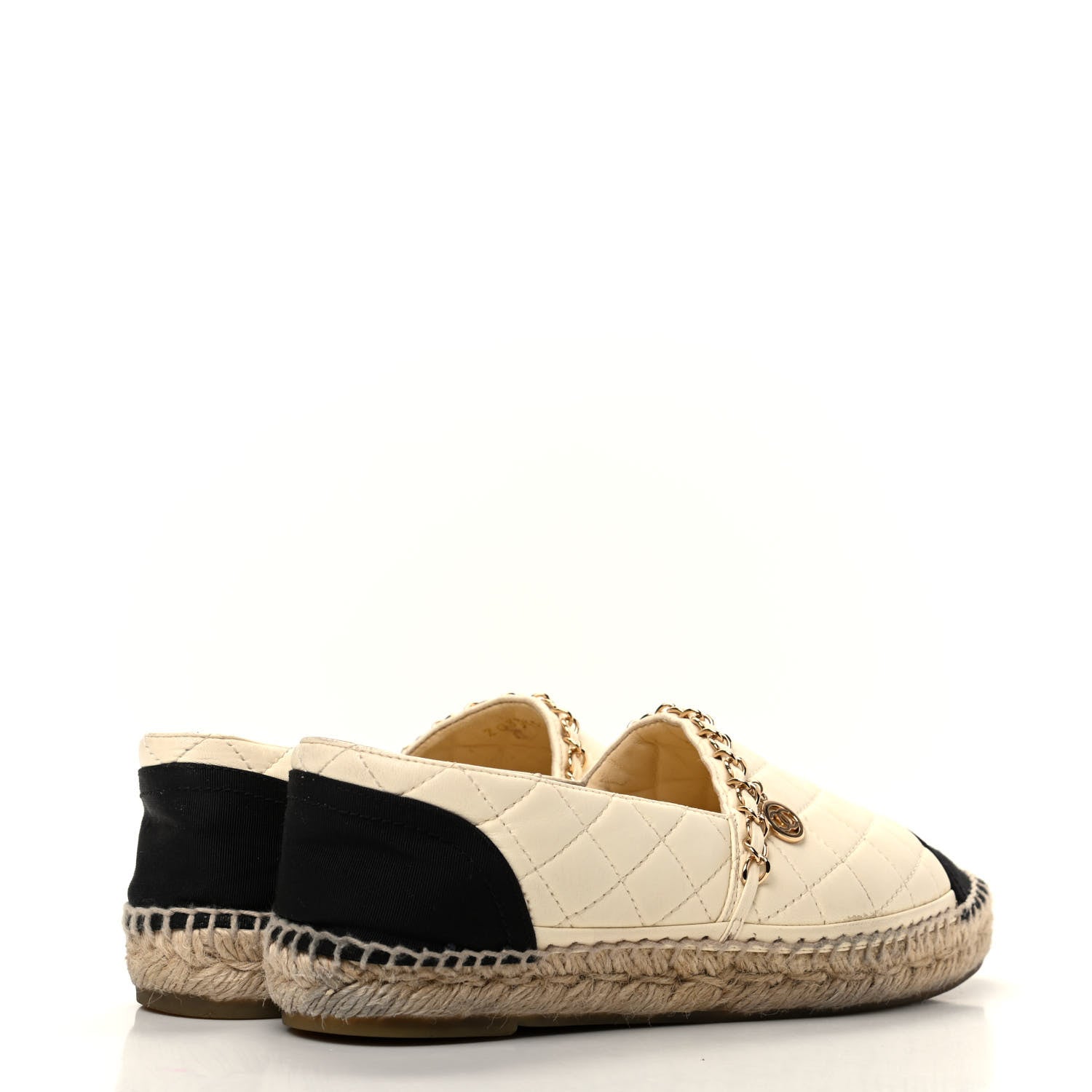 Chanel Lambskin Grosgrain Quilted CC Chain Espadrilles 38 Beige Black 4 of 9