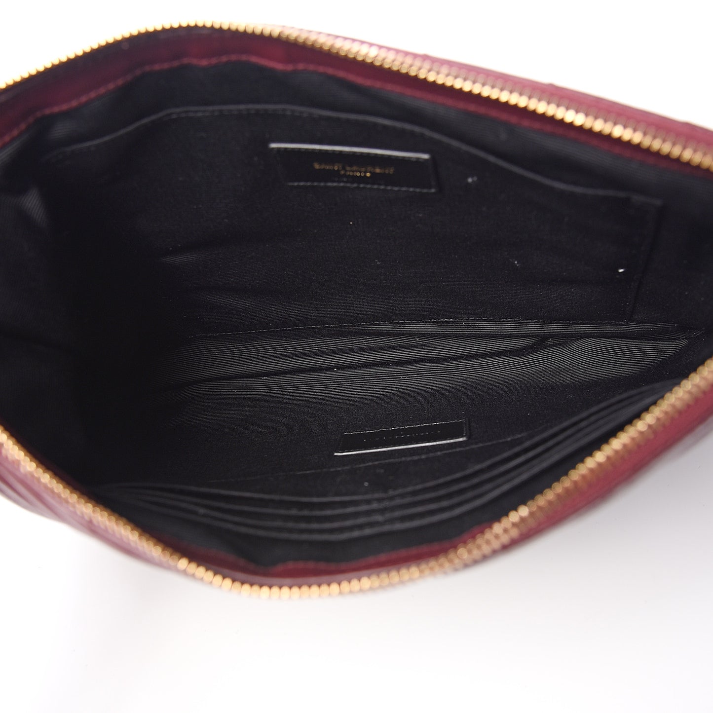 Calfskin Matelasse Chevron Monogram Zip A4 Pouch Dark Legion Red
