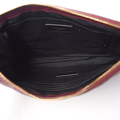 Saint Laurent Calfskin Matelasse Chevron Monogram Zip A4 Pouch Dark Legion Red 4 of 7