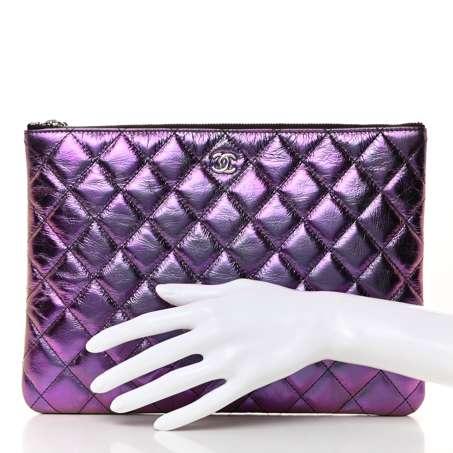 Iridescent Crumpled Calfskin CC Ripples Medium Cosmetic Case Purple
