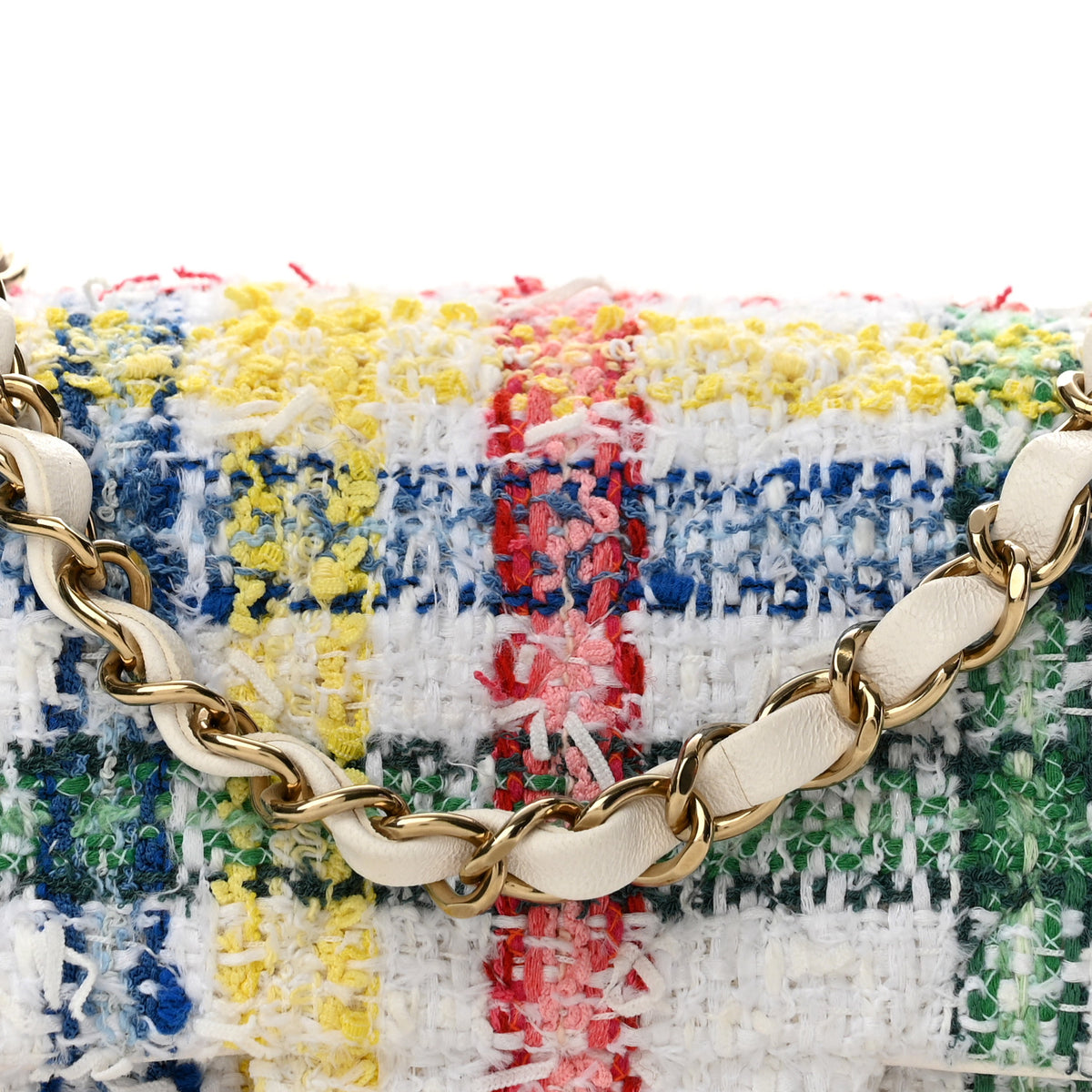 Chanel Tweed Quilted Mini Rectangular Flap White Red Yellow Blue Green 8 of 12
