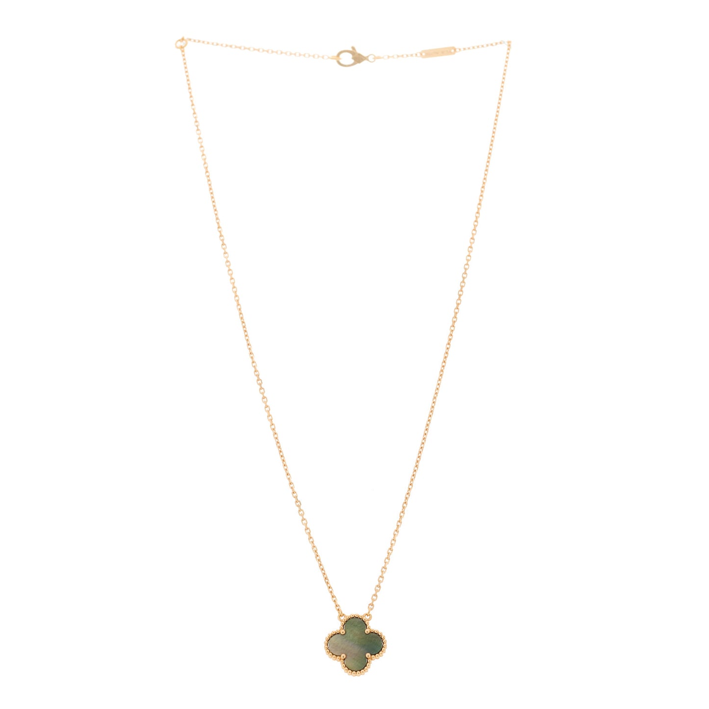 18K Rose Gold Gray Mother of Pearl Vintage Alhambra Pendant Necklace