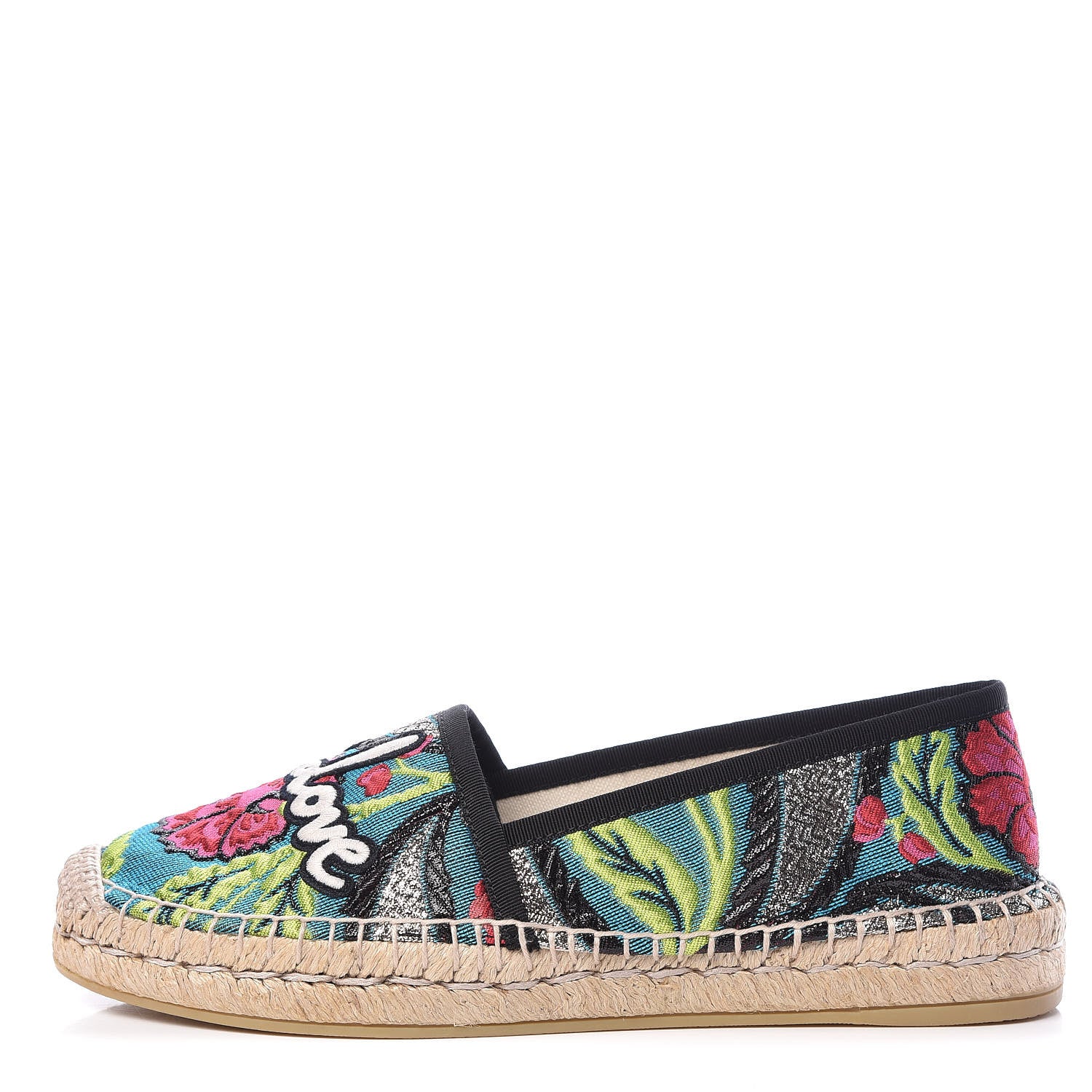 Gucci Tapestry Brocade Blind For Love Espadrilles 38 Acquamarine Green Black 1 of 9
