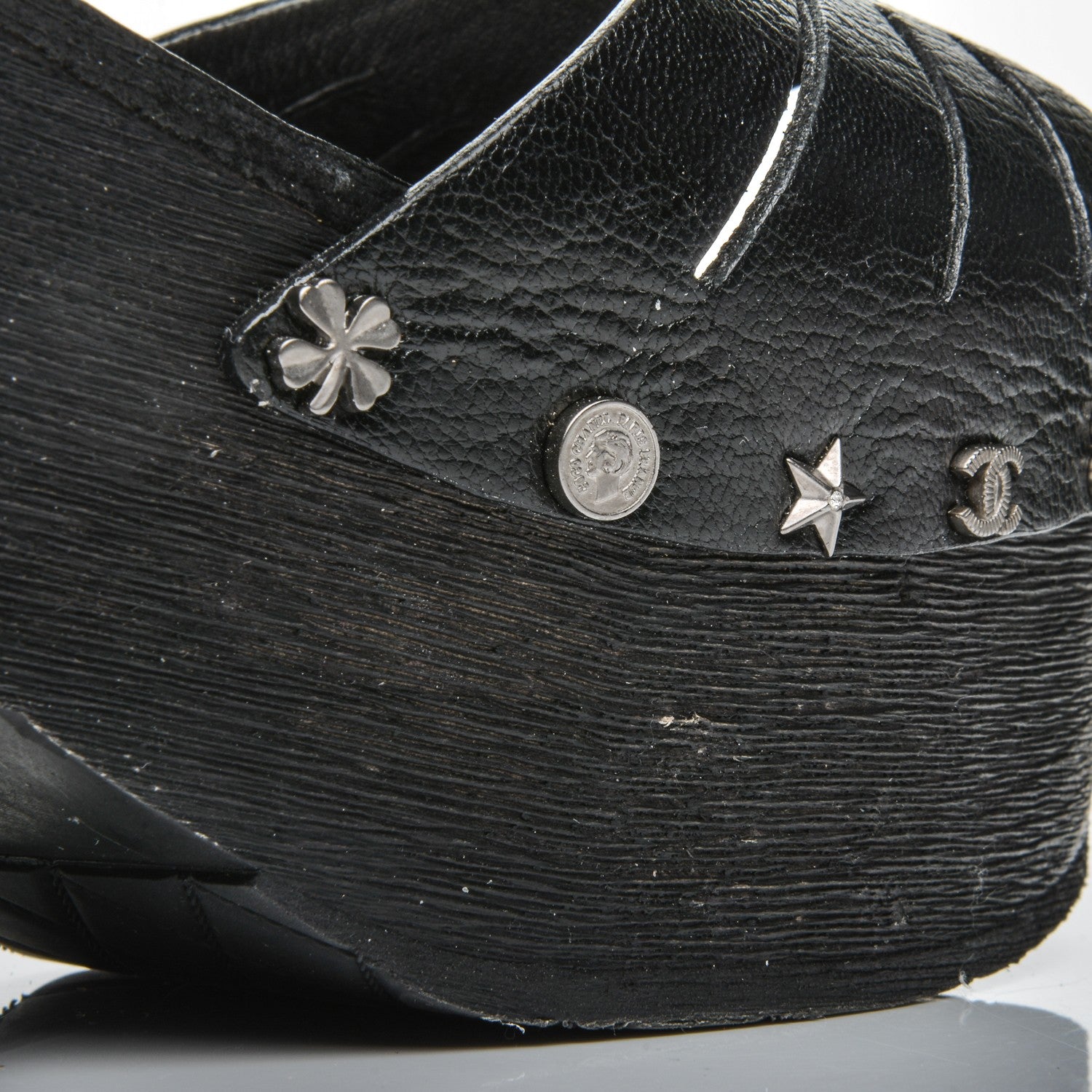 Chanel Goatskin Studded Platform Sandals 40 Black 9 of 9
