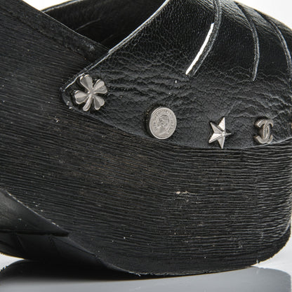 Chanel Goatskin Studded Platform Sandals 40 Black 9 of 9
