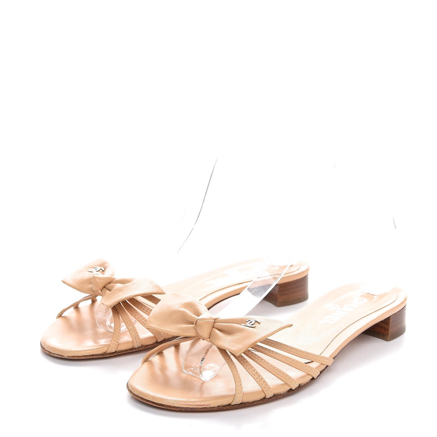Lambskin CC Bow Sandals 36.5 Beige