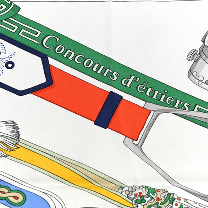 Hermes Silk Wash Concours D Etriers Scarf 90 White Casse Vert 2 of 5