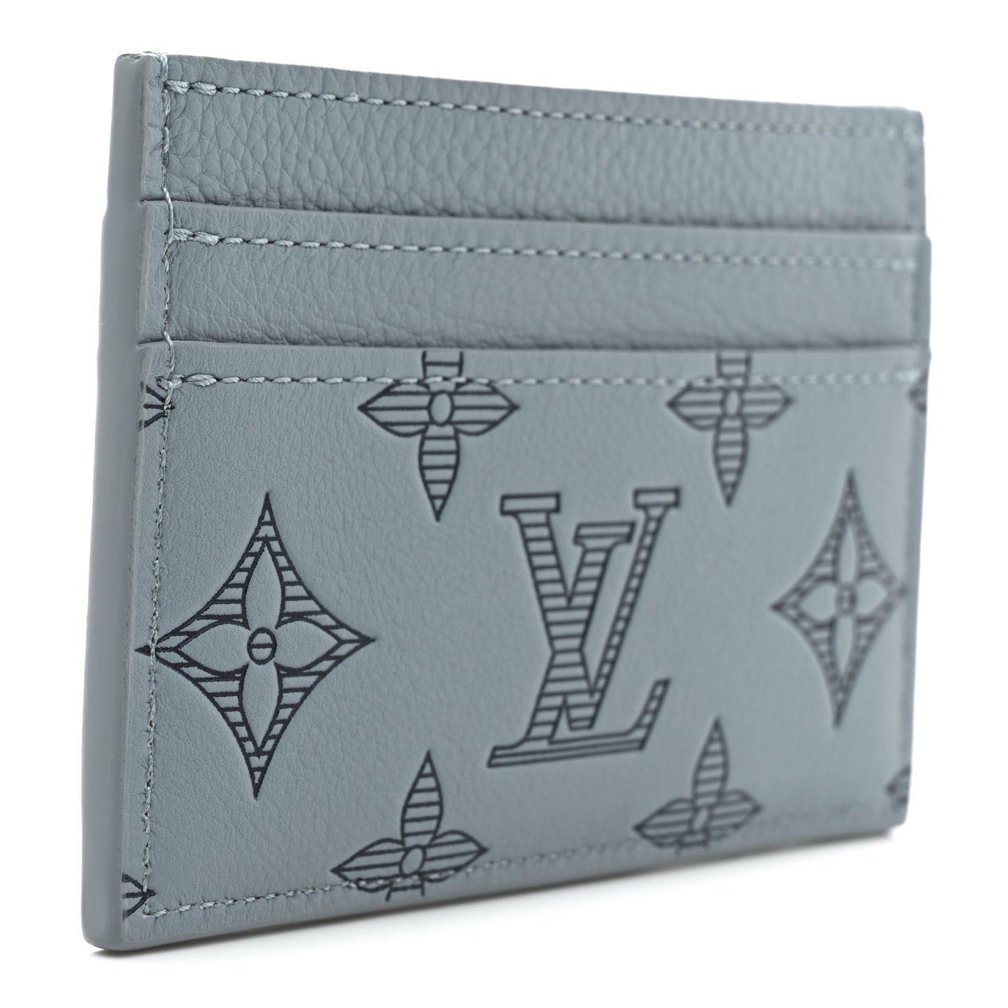 Calfskin Monogram Shadow Double Card Holder Sky Blue