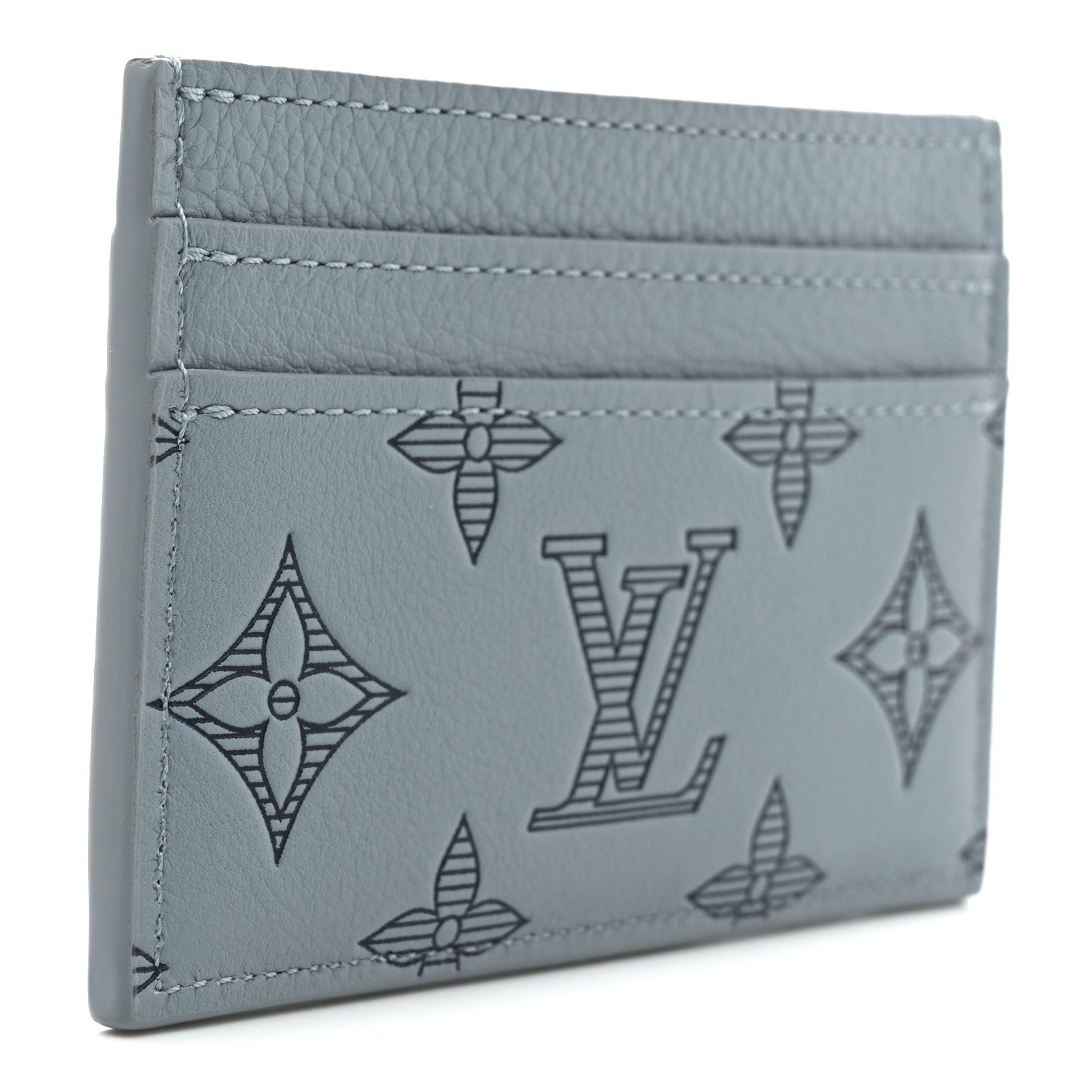 Louis Vuitton Calfskin Monogram Shadow Double Card Holder Sky Blue 3 of 7