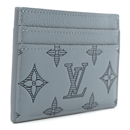 Louis Vuitton Calfskin Monogram Shadow Double Card Holder Sky Blue 3 of 7