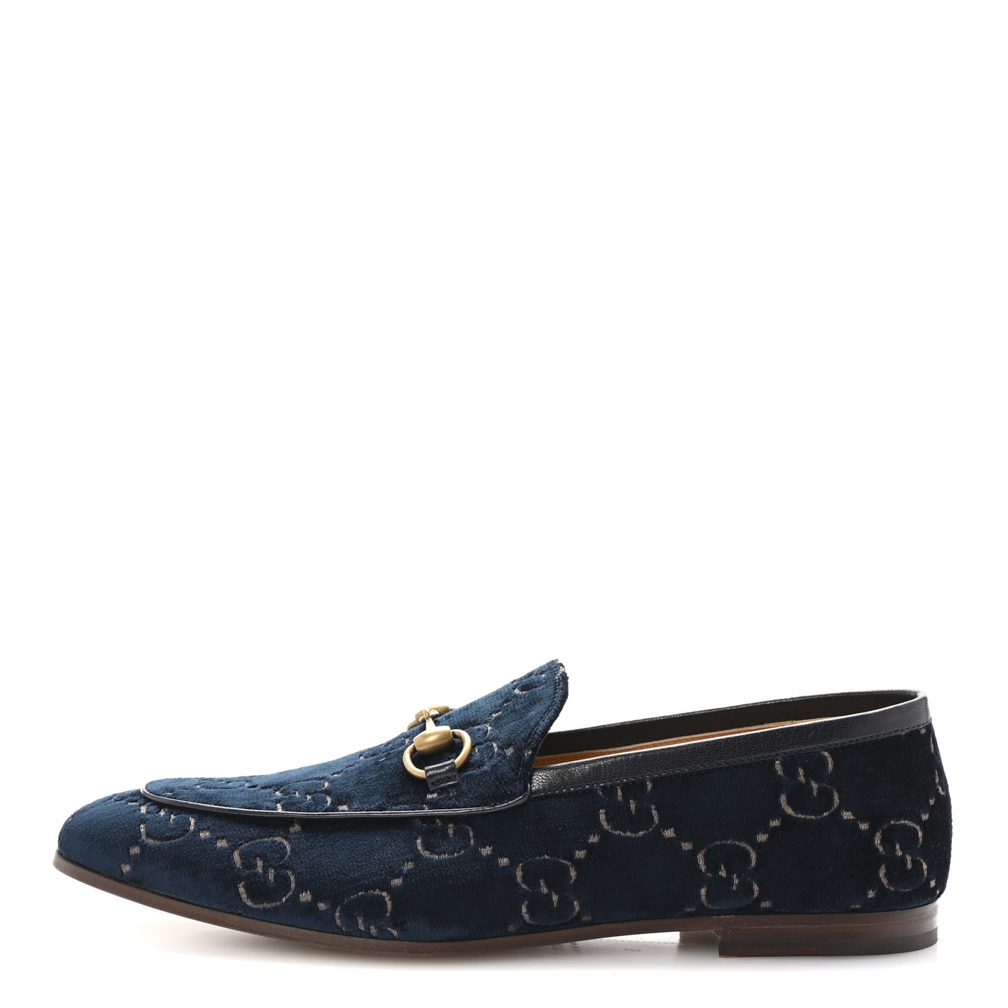 Velvet GG Monogram Horsebit Mens Jordaan Loafers 9 Blue Beige