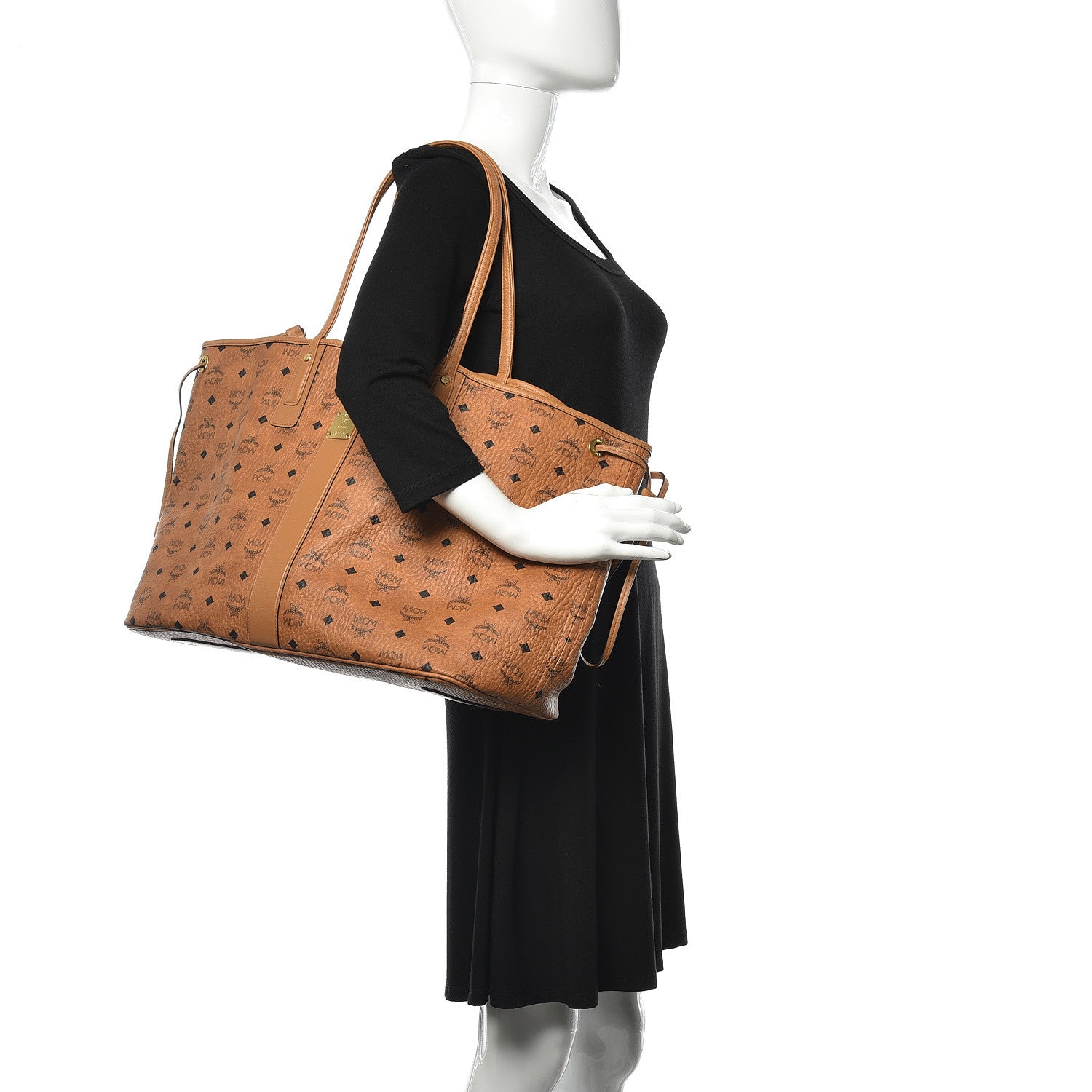 MCM Visetos Large Liz Reversible Shopper Tote Cognac 3 of 14