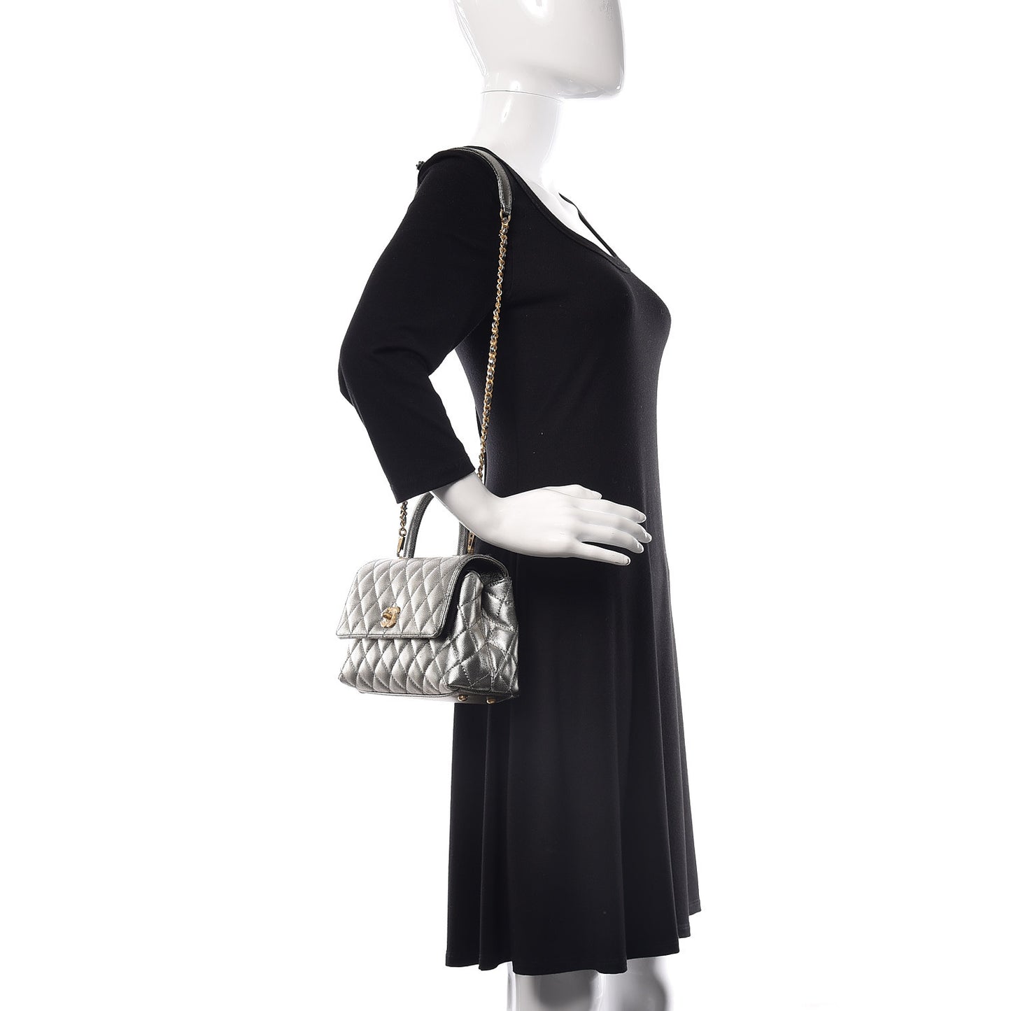 Metallic Caviar Quilted Mini Coco Handle Flap Silver