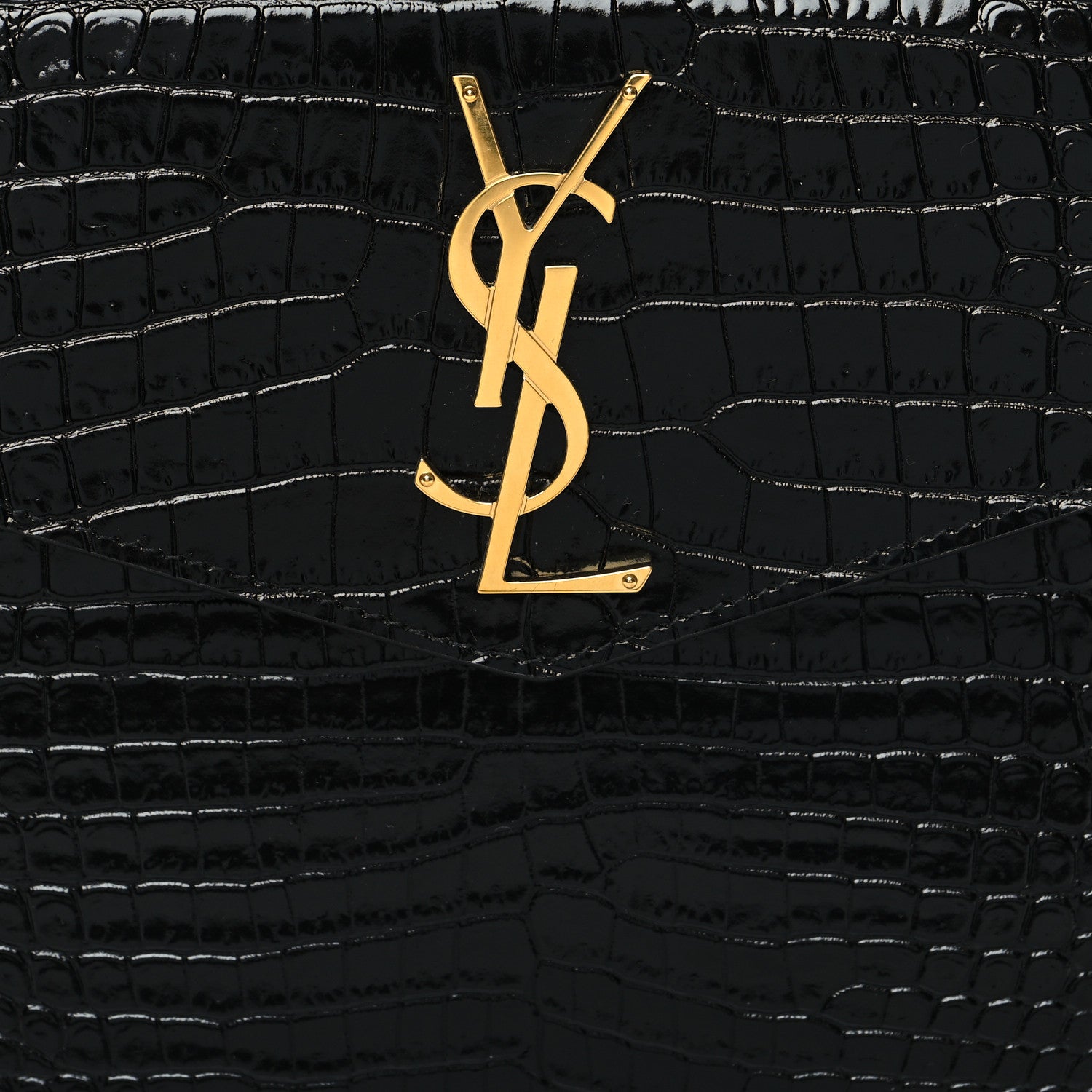 Saint Laurent Calfskin Crocodile Embossed Uptown Monogram Pouch Black 8 of 10