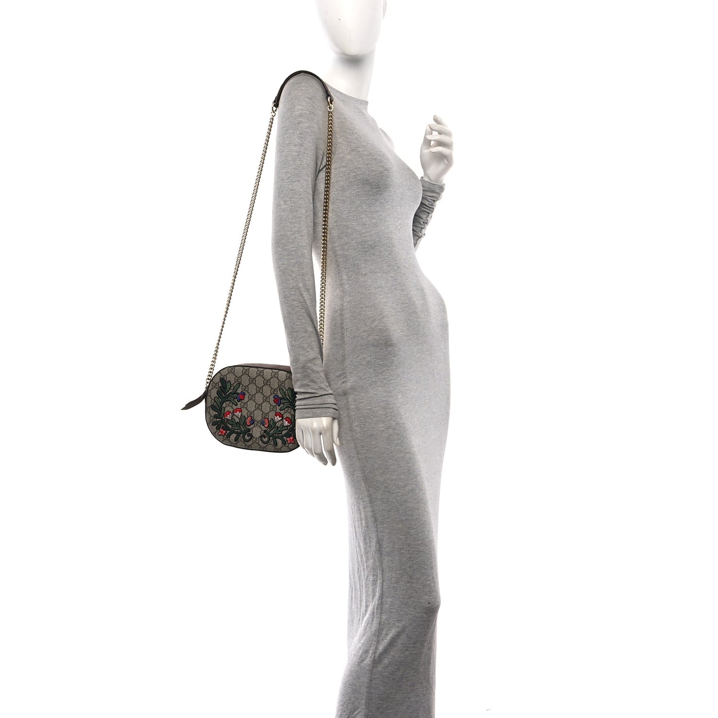 GG Supreme Monogram Floral Embroidered Mini Chain Shoulder Bag Beige Ebony Tuscany