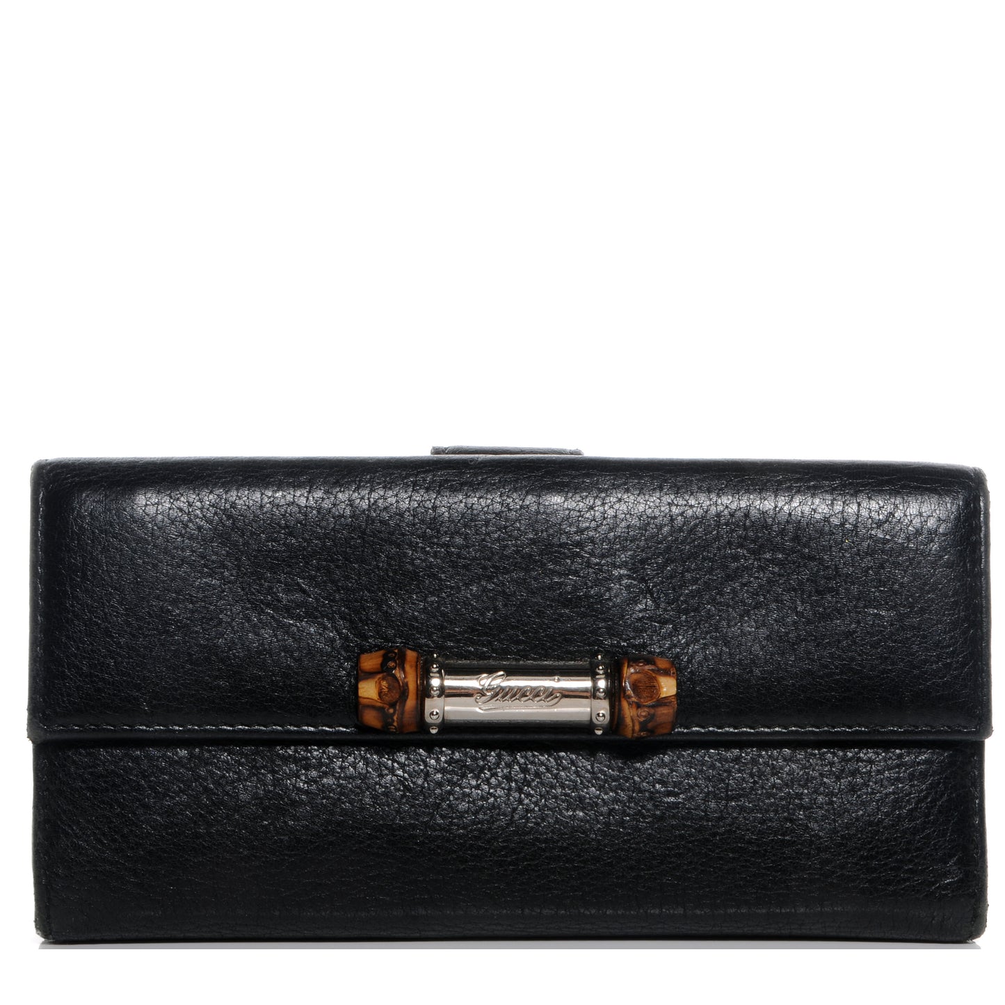 Leather Bamboo Continental Wallet Black
