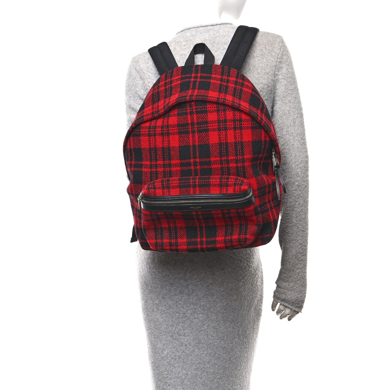Saint Laurent Wool Tartan City Backpack Red Black 1824739