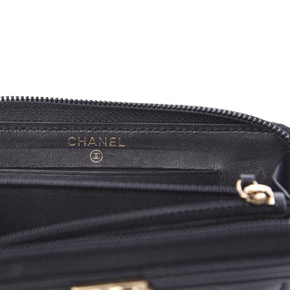 Chanel Lambskin Quilted Small Boy Zip Around Wallet Black 5 of 13