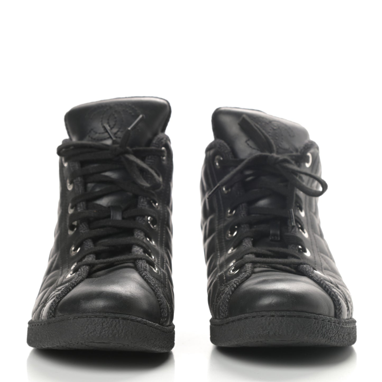 Lambskin Quilted High Top Sneakers 38.5 Black