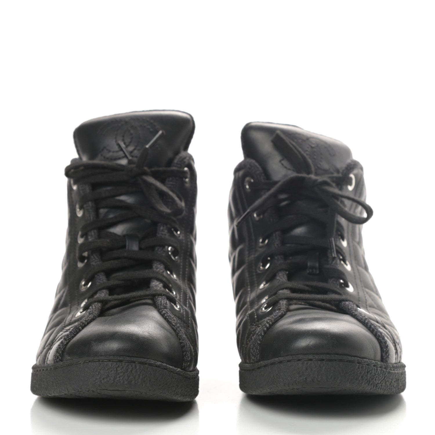 Chanel Lambskin Quilted High Top Sneakers 38.5 Black 2 of 10