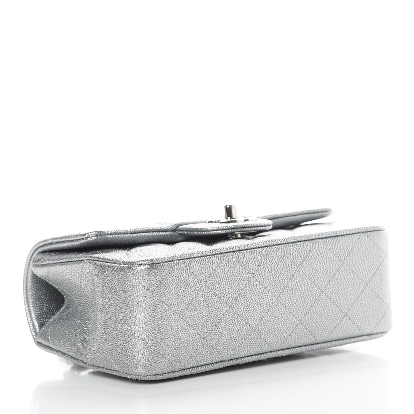 Metallic Caviar Quilted Mini Top Handle Rectangular Flap Silver