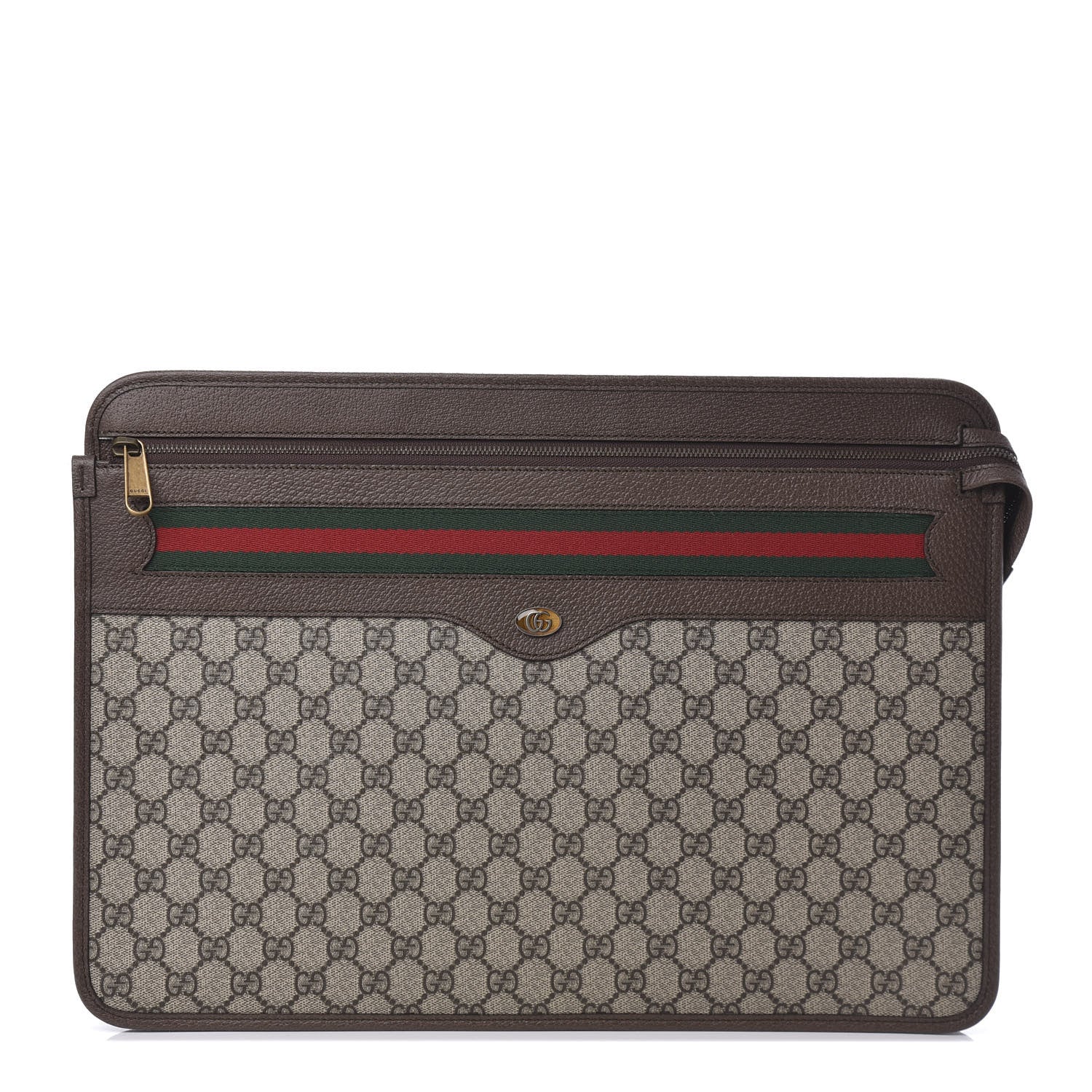 Gucci GG Supreme Monogram Textured Calfskin Web Ophidia Documents Holder Beige Ebony New Acero 1 of 10