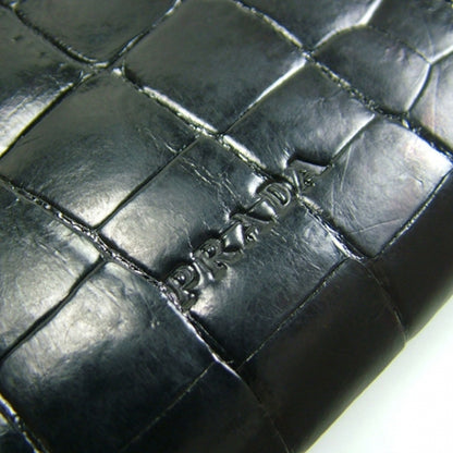 Prada Crocodile Embossed Flap Wallet Black 5 of 9