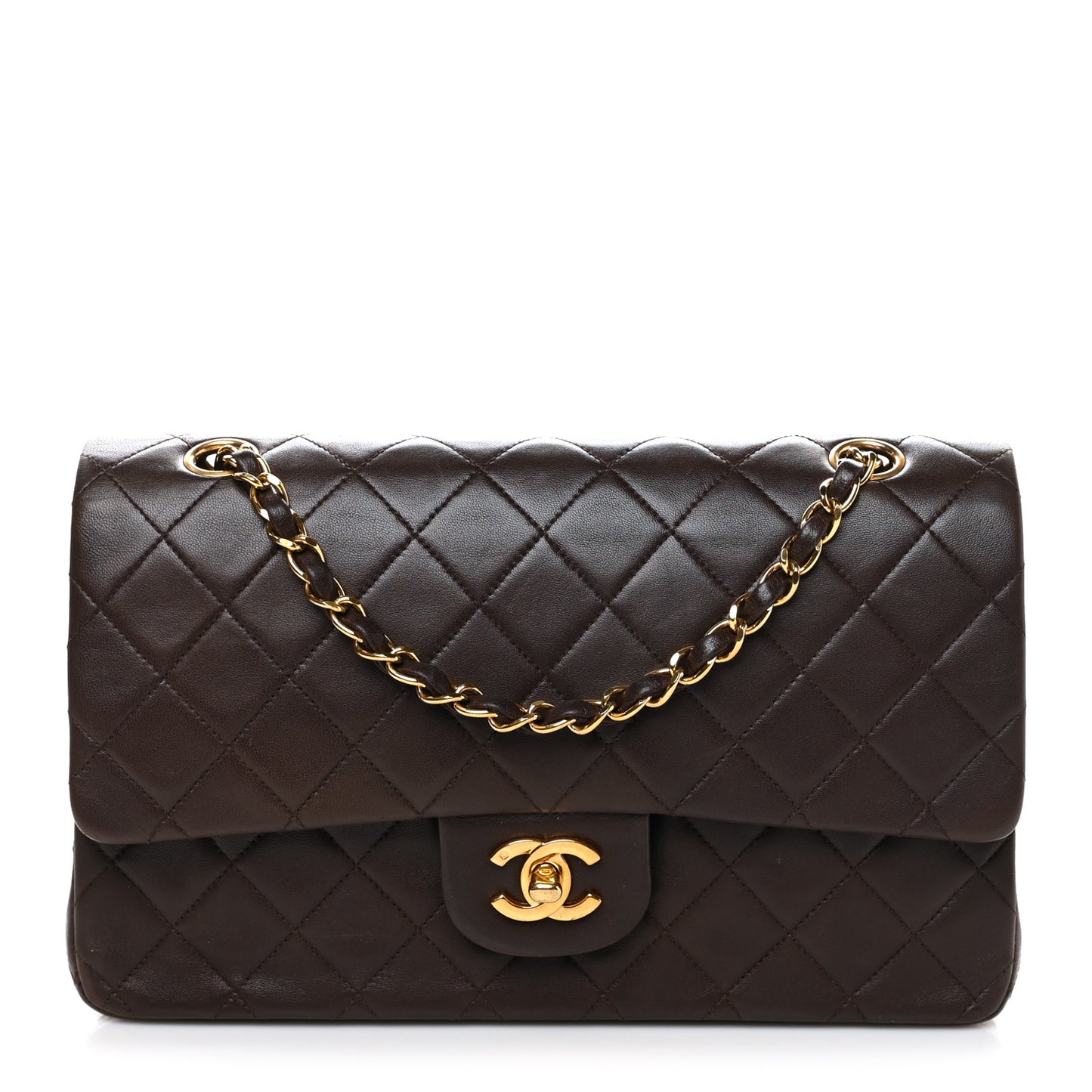 Lambskin Quilted Medium Double Flap Brown
